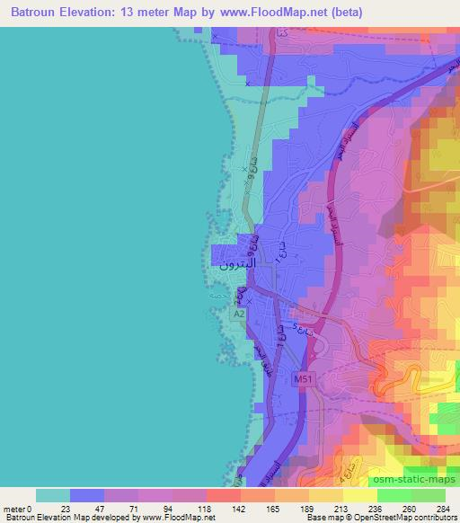 Elevation of Batroun,Lebanon Elevation Map, Topography, Contour