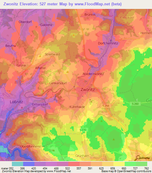 Zwonitz,Germany Elevation Map