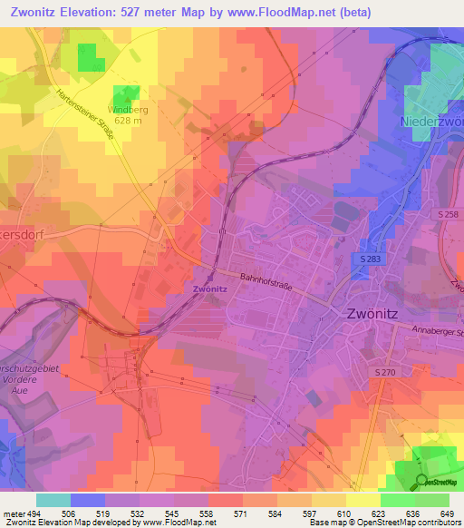 Zwonitz,Germany Elevation Map