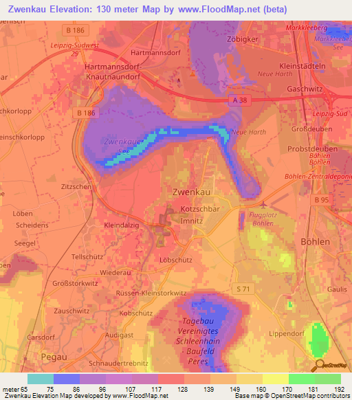 Zwenkau,Germany Elevation Map