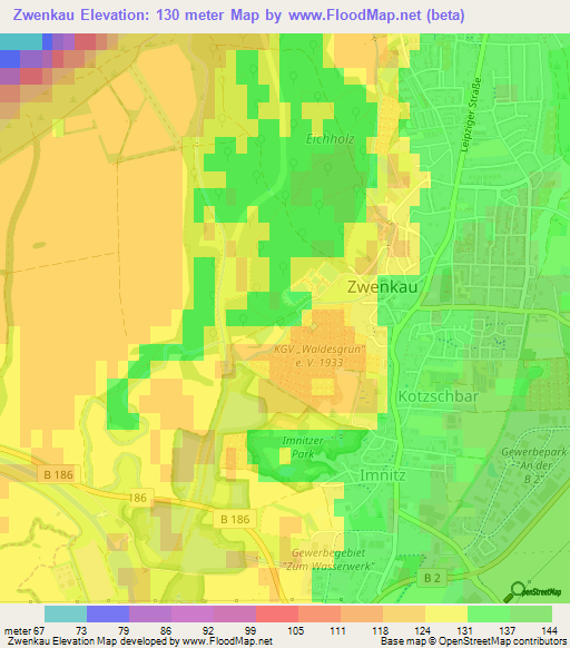 Zwenkau,Germany Elevation Map