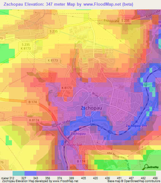 Zschopau,Germany Elevation Map