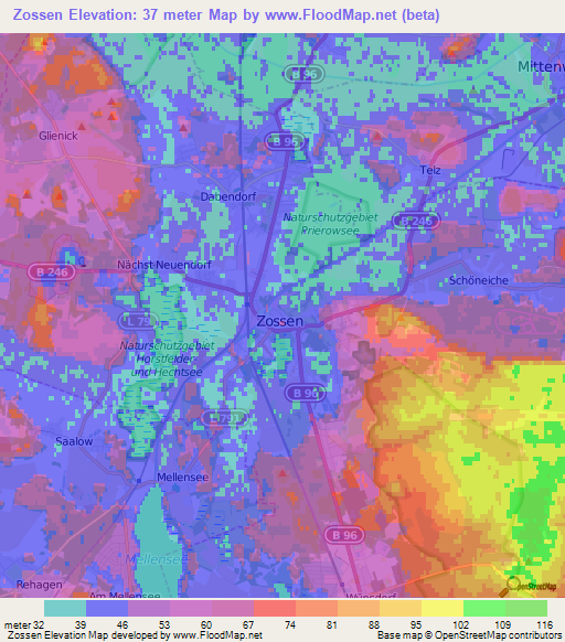 Zossen,Germany Elevation Map