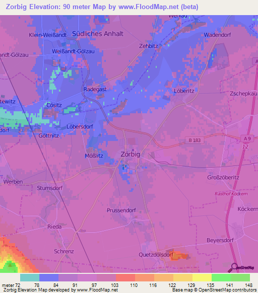 Zorbig,Germany Elevation Map