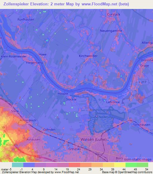 Zollenspieker,Germany Elevation Map