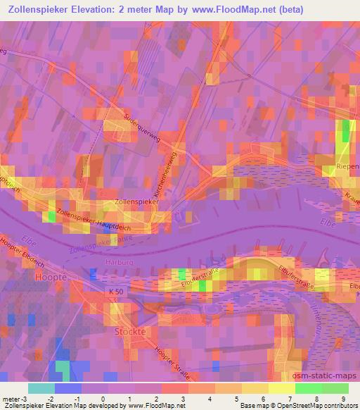 Zollenspieker,Germany Elevation Map