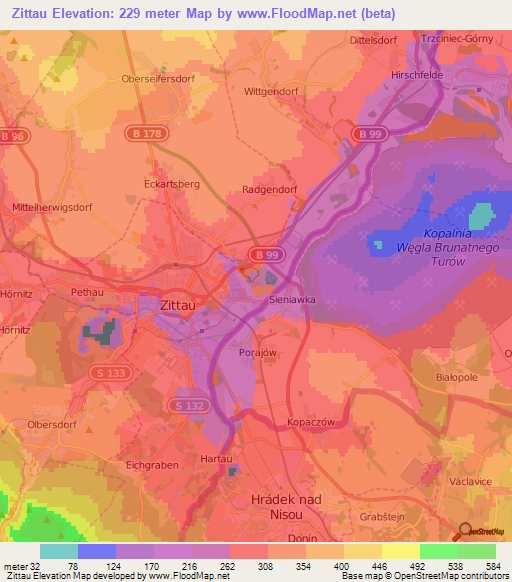 Zittau,Germany Elevation Map