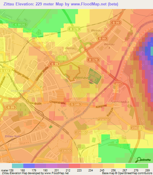 Zittau,Germany Elevation Map