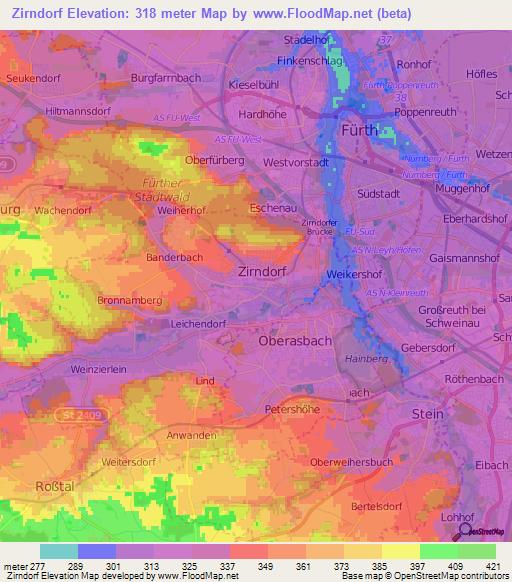 Zirndorf,Germany Elevation Map