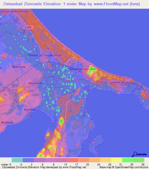 Ostseebad Zinnowitz,Germany Elevation Map