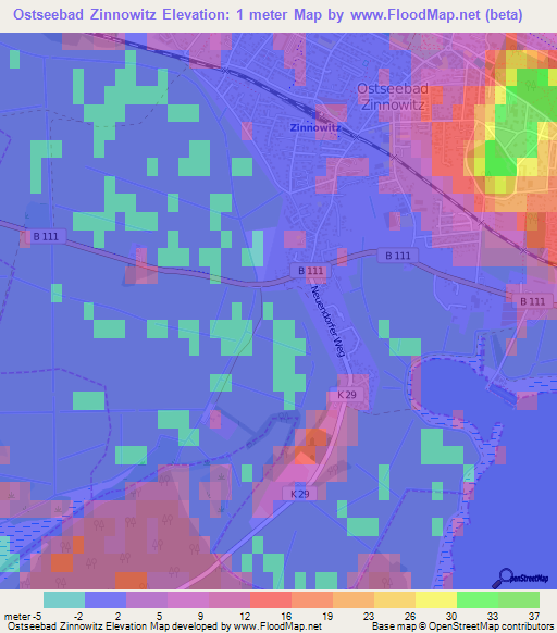 Ostseebad Zinnowitz,Germany Elevation Map