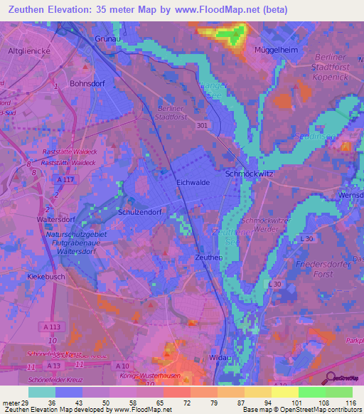 Zeuthen,Germany Elevation Map