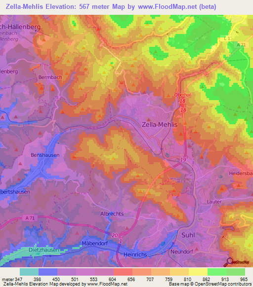 Zella-Mehlis,Germany Elevation Map