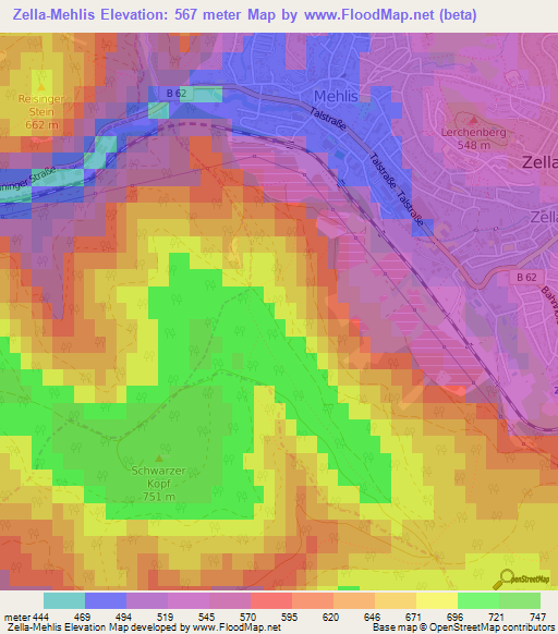 Zella-Mehlis,Germany Elevation Map