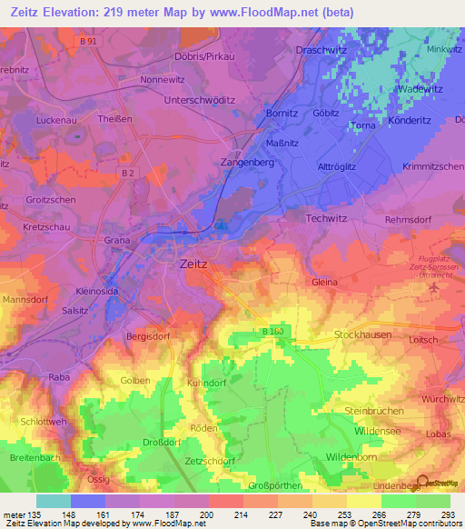 Zeitz,Germany Elevation Map