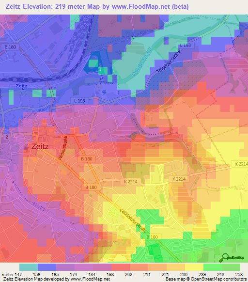 Zeitz,Germany Elevation Map