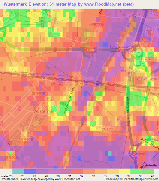 Wustermark,Germany Elevation Map