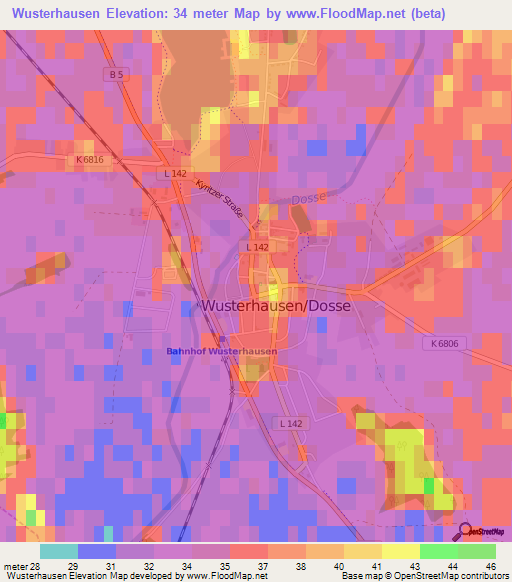 Wusterhausen,Germany Elevation Map
