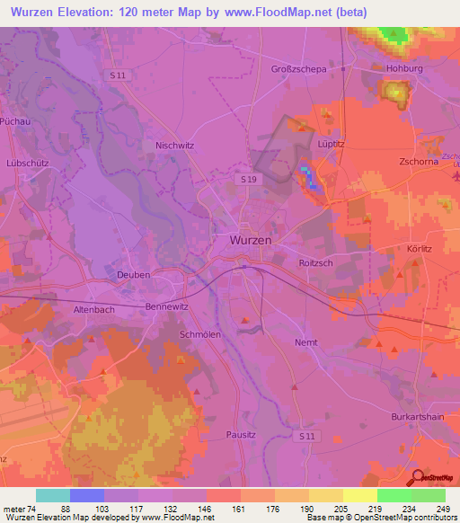 Wurzen,Germany Elevation Map