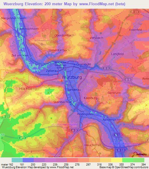 Wuerzburg,Germany Elevation Map