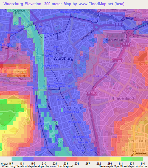 Wuerzburg,Germany Elevation Map