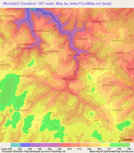 Wurzbach,Germany Elevation Map