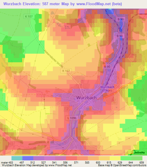 Wurzbach,Germany Elevation Map