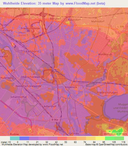 Wuhlheide,Germany Elevation Map
