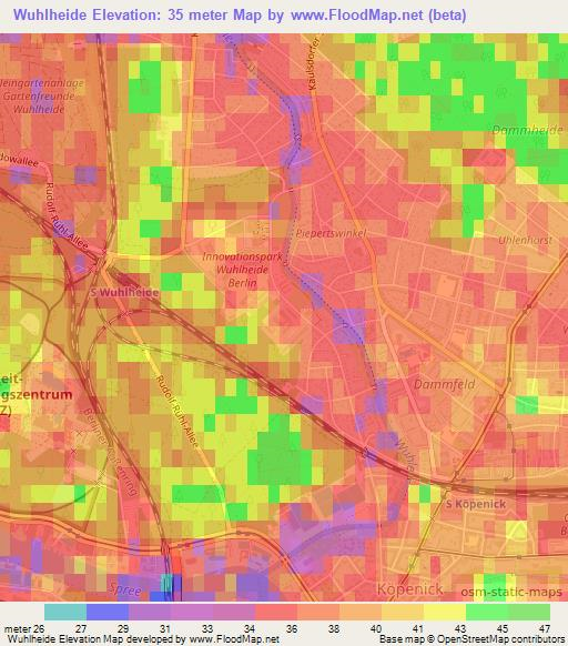 Wuhlheide,Germany Elevation Map