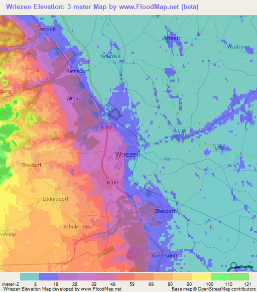 Wriezen,Germany Elevation Map