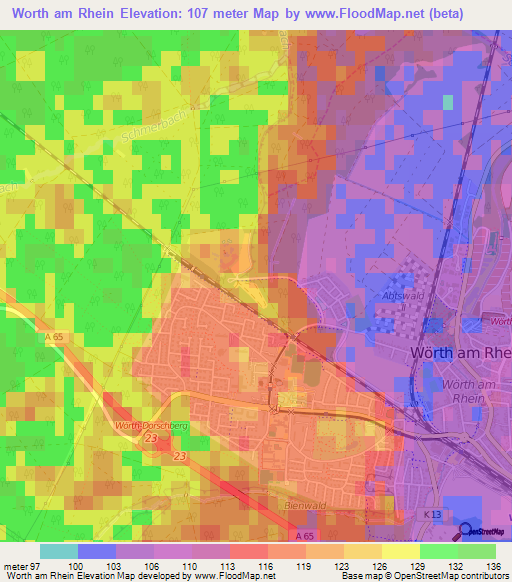 Worth am Rhein,Germany Elevation Map