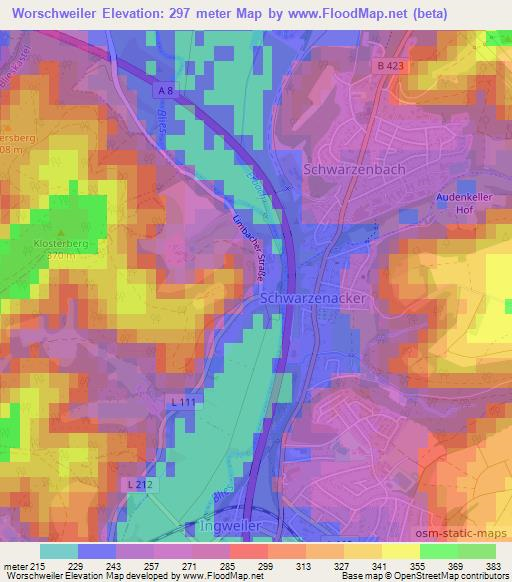 Worschweiler,Germany Elevation Map