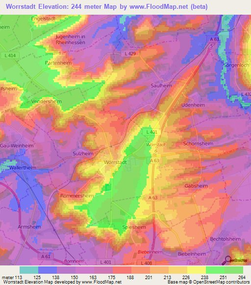 Worrstadt,Germany Elevation Map