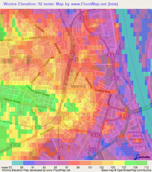 Worms,Germany Elevation Map