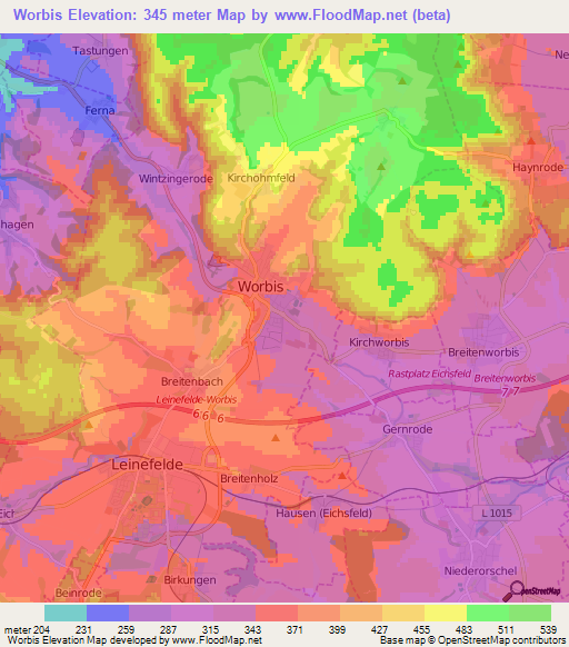 Worbis,Germany Elevation Map