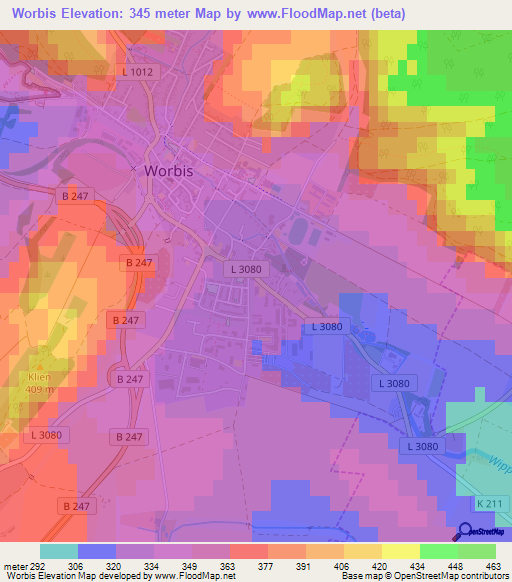 Worbis,Germany Elevation Map