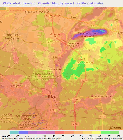 Woltersdorf,Germany Elevation Map