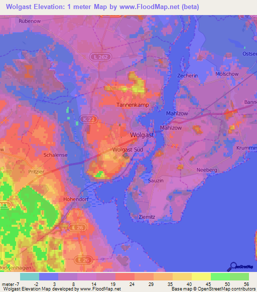 Wolgast,Germany Elevation Map