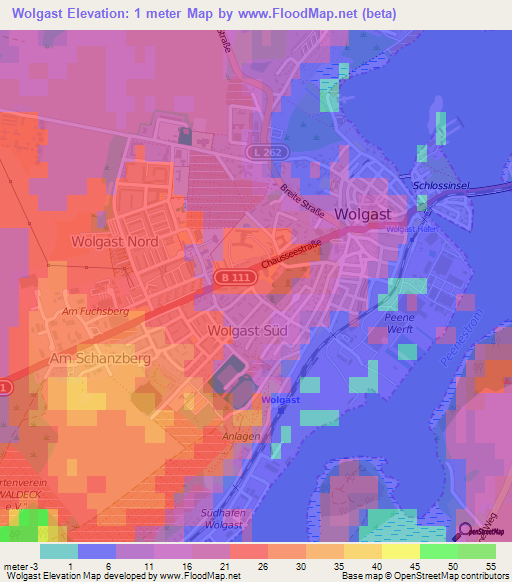 Wolgast,Germany Elevation Map