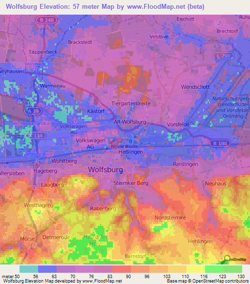 Wolfsburg,Germany Elevation Map