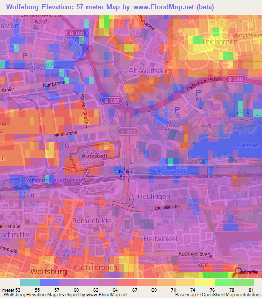 Wolfsburg,Germany Elevation Map