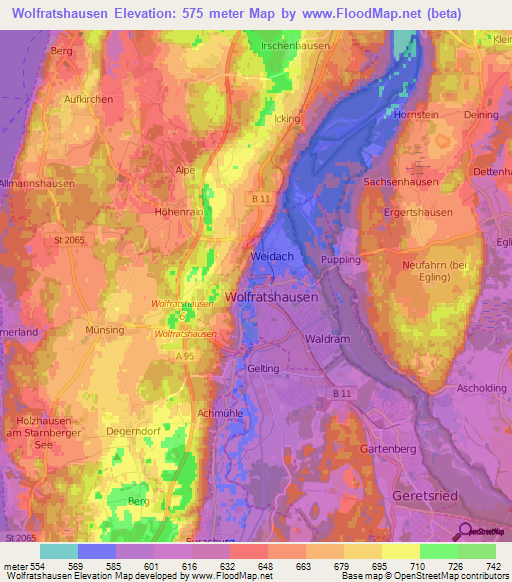 Wolfratshausen,Germany Elevation Map