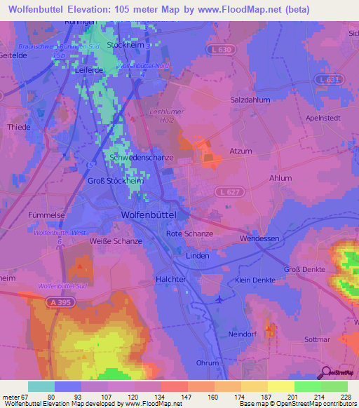 Wolfenbuttel,Germany Elevation Map