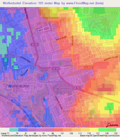 Wolfenbuttel,Germany Elevation Map