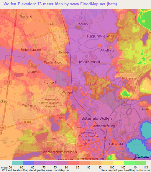 Wolfen,Germany Elevation Map