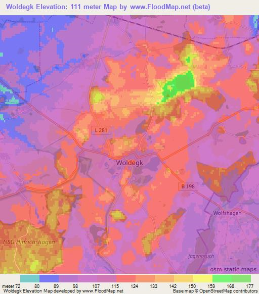 Woldegk,Germany Elevation Map