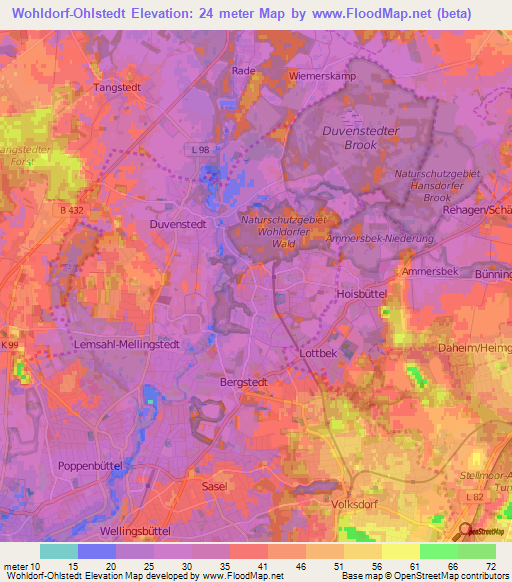 Wohldorf-Ohlstedt,Germany Elevation Map