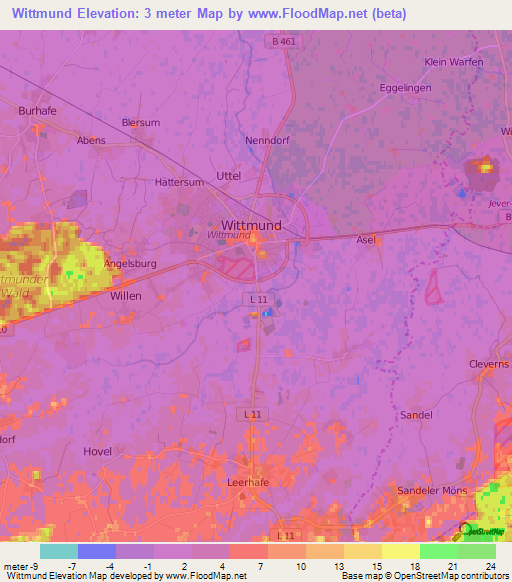 Wittmund,Germany Elevation Map