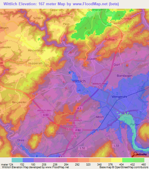 Wittlich,Germany Elevation Map