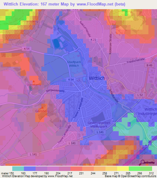 Wittlich,Germany Elevation Map